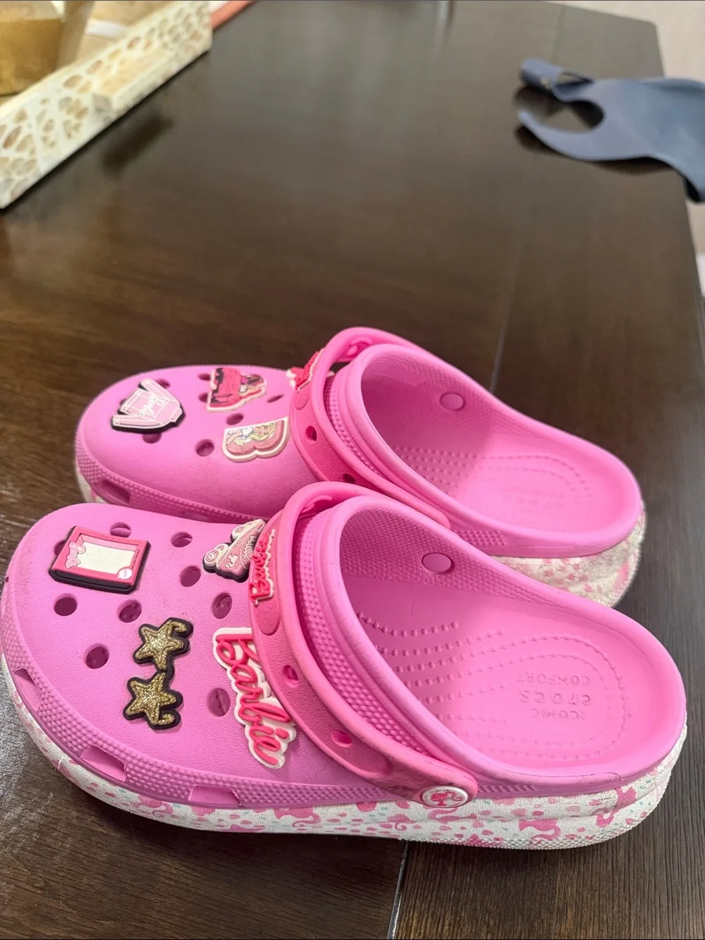 CROCS Kids Bright Pink Barbie Charm Clogs with Decorative Jibbitz